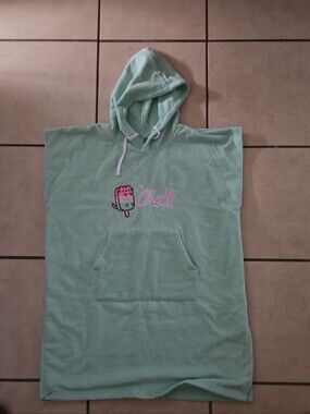Mint Green Hoodie Poncho with 'Chill' Popsicle Graphic
